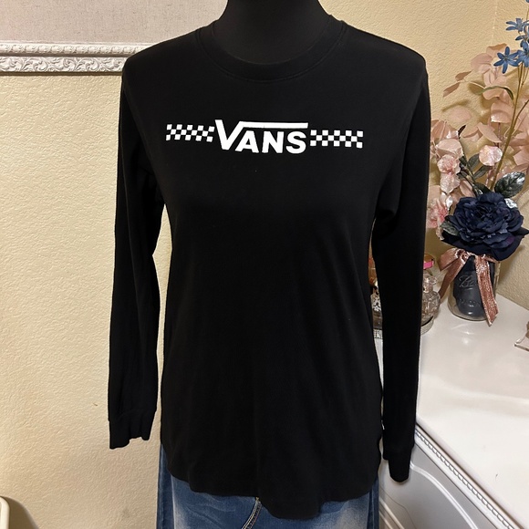 Vans Tops - Vans Long Sleeve Black and White Checkered Logo Top